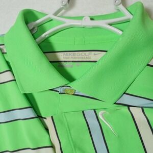 Nike Golf Tour Performance Mens Polo Shirt Green Blue White Striped Sz L Dri-Fit